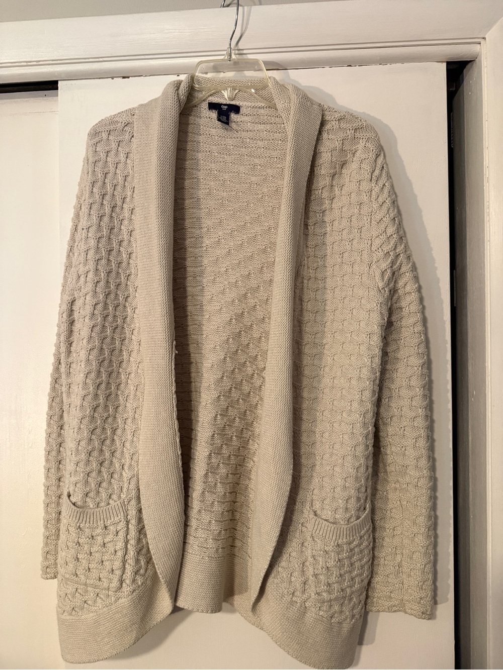 GAP Cream Open-Front Textured Shawl Collar Cardigan